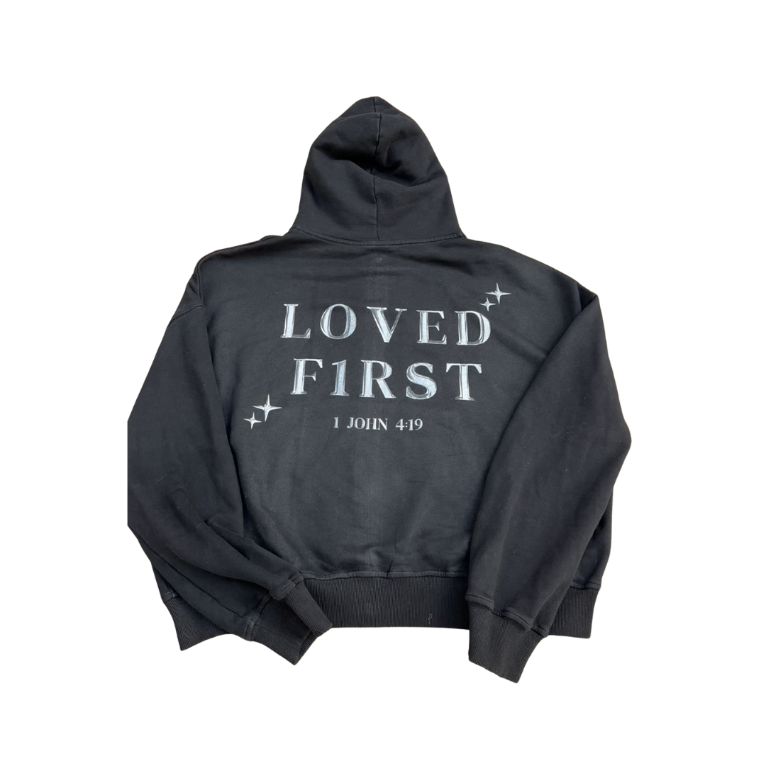 "LOVED FIRST" DOUBLE ZIP UP HOODIE